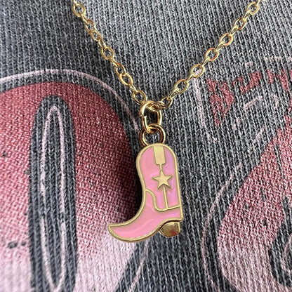 Cowboy Boot Necklace Gold Cowgirl for Women Plated Layered Hat Boots Pendant preppy Necklaces Texas Charm Morgan Coastal Disco Concert Western Style Pink Country Girl Jewelry Cosplay Gift for Boy Male