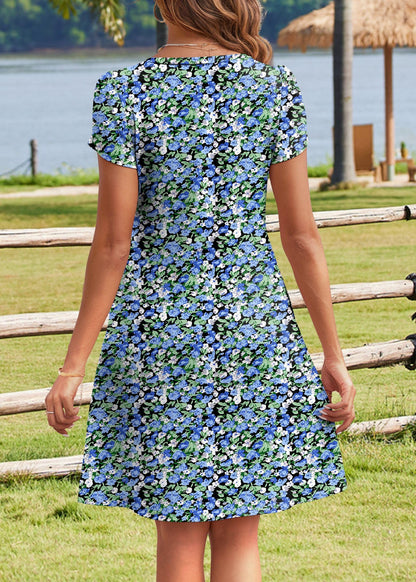 HOTOUCH Womens Summer Floral V Neck Dresses Beach Casual Short Sleeve T Shirt Dresses Swing Sundresses with Pockets 2025