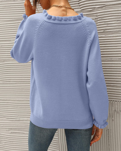 BTFBM 2024 Womens Sweaters Fall Winter Outfits Long Sleeve Button Down Ruffle Crew Neck Casual Knitted Pullover Tops
