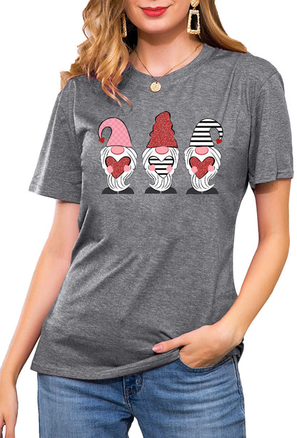 Valentine's Day Shirt for Womens Cute Gnomes T-Shirt Love Heart Printed Shirts Short Sleeve Graphic Tees Tops