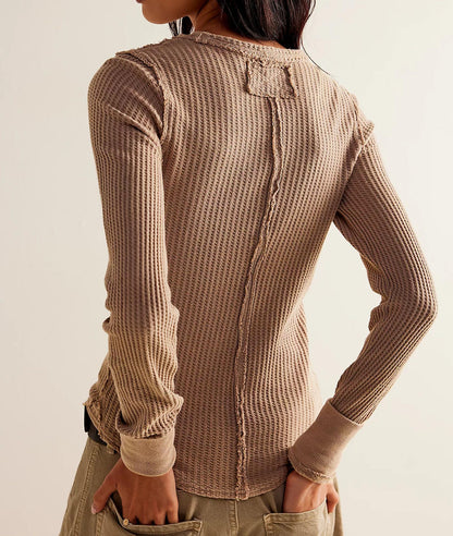 Women's Waffle Knit Tops Long Sleeve Shirts Slim Fitted Pullover Crewneck Shirt Fall Winter Tops 2024